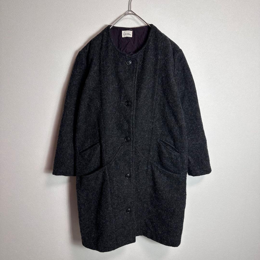 【希少】Y's ヨウジヤマモト　ウールコート　ノーカラー　シャギー　リバーコート