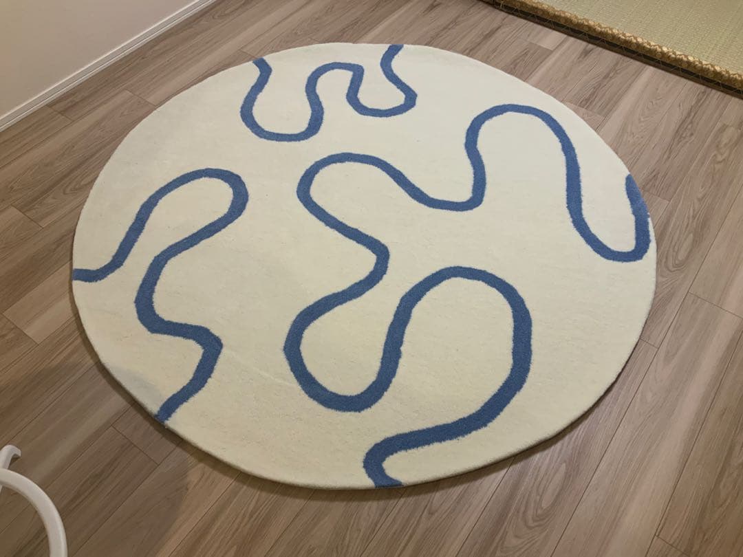 ワンダー ラグ ラウンド φ150 アイボリー×ブルー