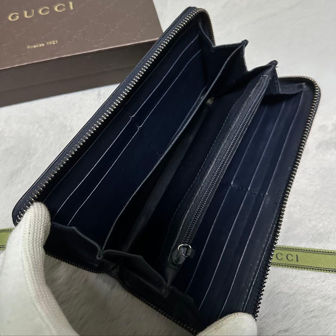 GUCCI グッチ　長財布　シェリーライン　ネイビー　ラウンドファスナー　GG