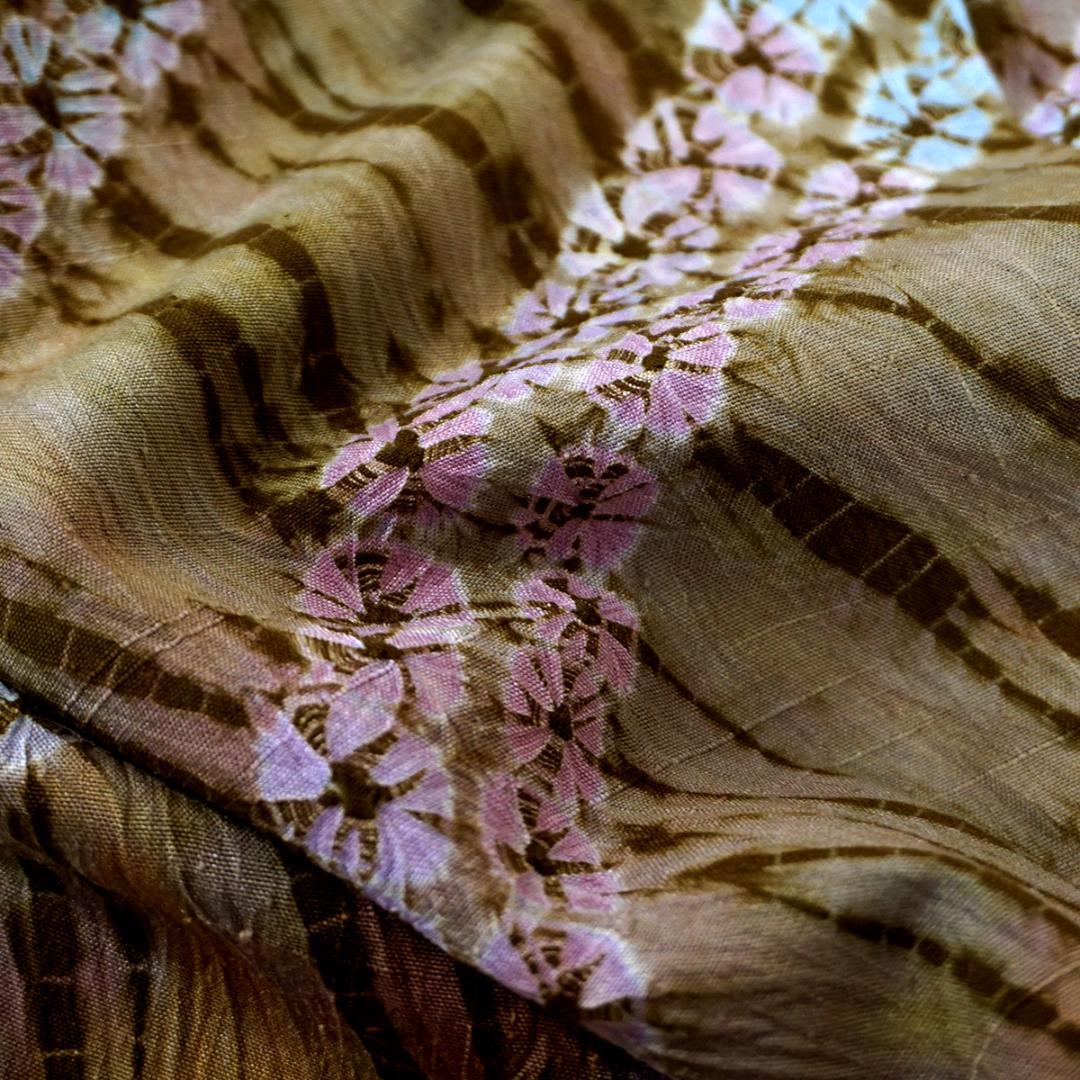 板締め絞り　正絹染紬　カジュアル　お洒落着　155cm　l862