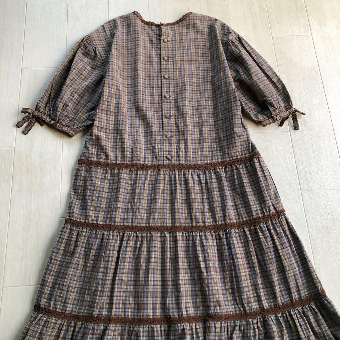 カネコイサオ チェック柄 レース ワンピース