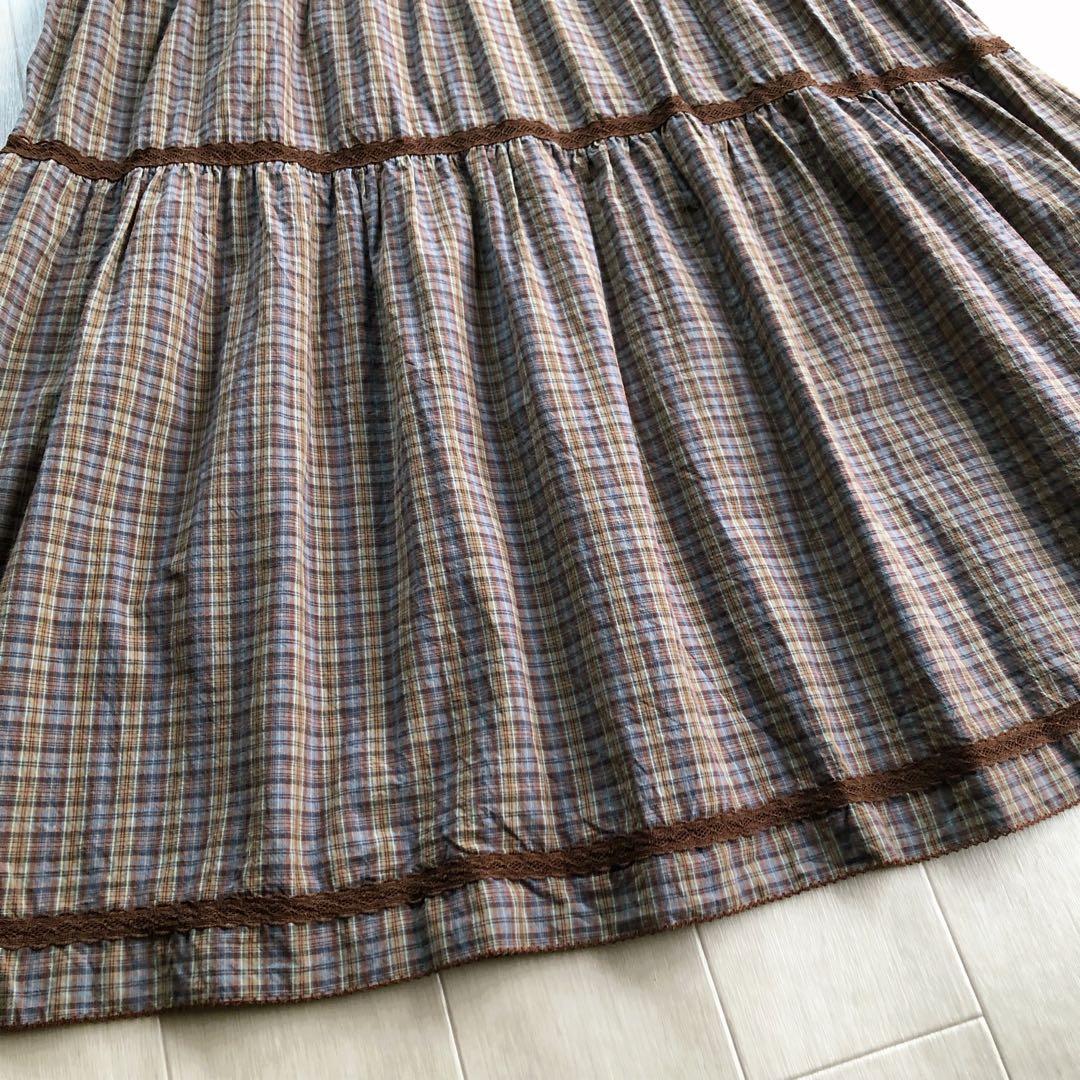 カネコイサオ チェック柄 レース ワンピース