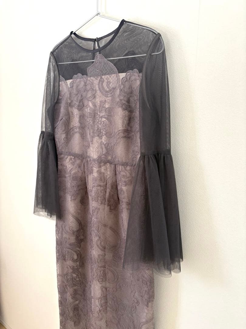 Leja シアープリーツスリーブ Iライン ドレス 結婚式 オケージョンワンピ