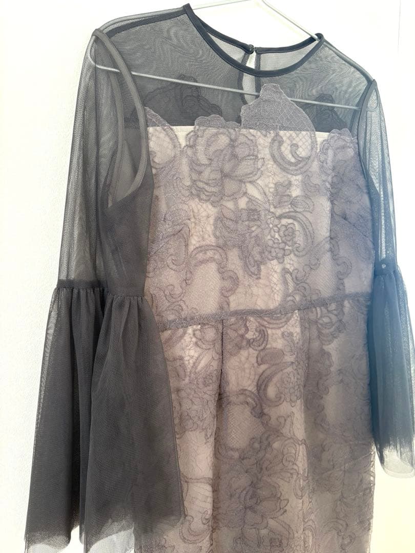 Leja シアープリーツスリーブ Iライン ドレス 結婚式 オケージョンワンピ