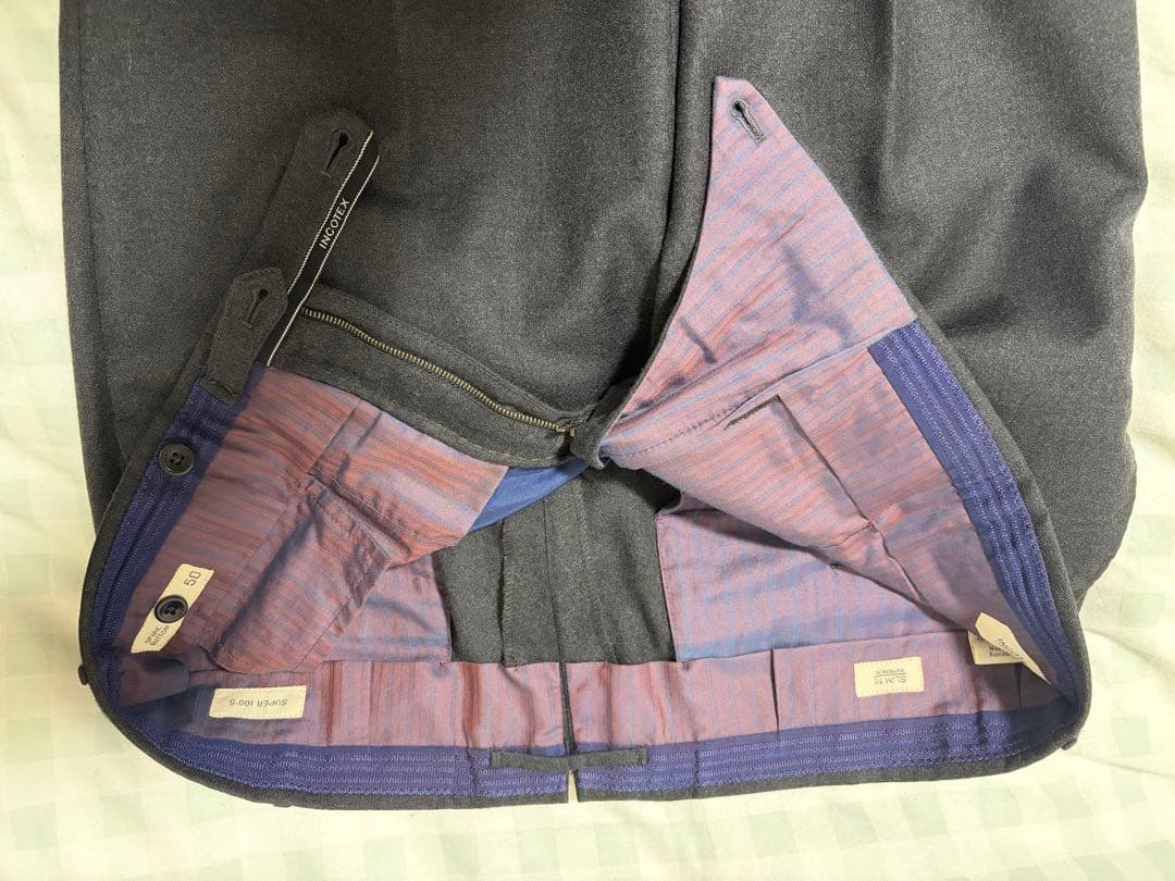 INCOTEXチャコールグレーフランネルスラックス50