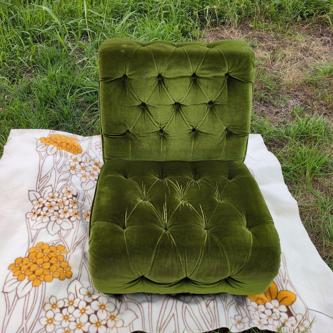 昭和レトロ オールド カリモク グリーン モケット 1人掛け ソファ①ベルベット