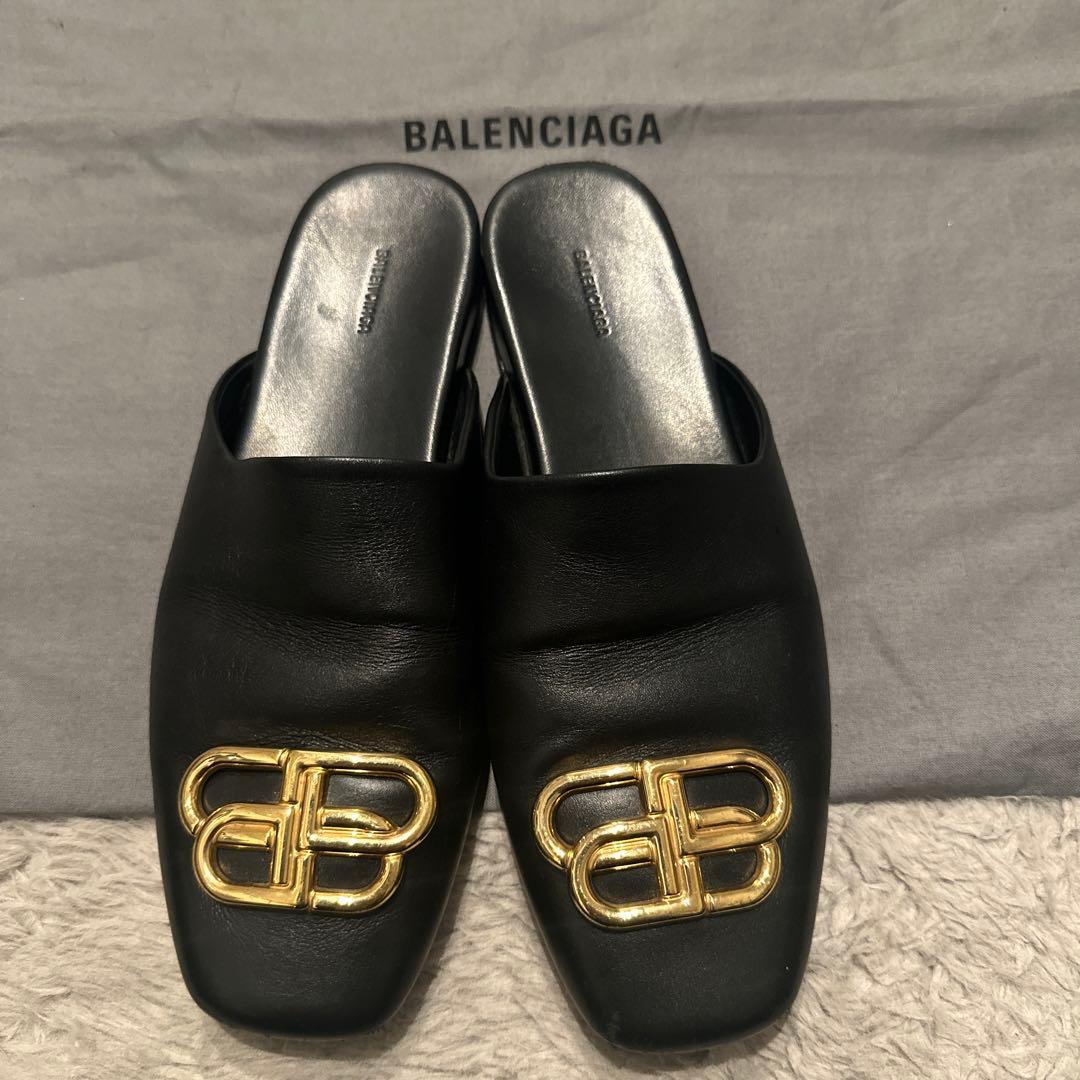 BALENCIAGA BBロゴ レザー スリッパ サンダル37サイズ