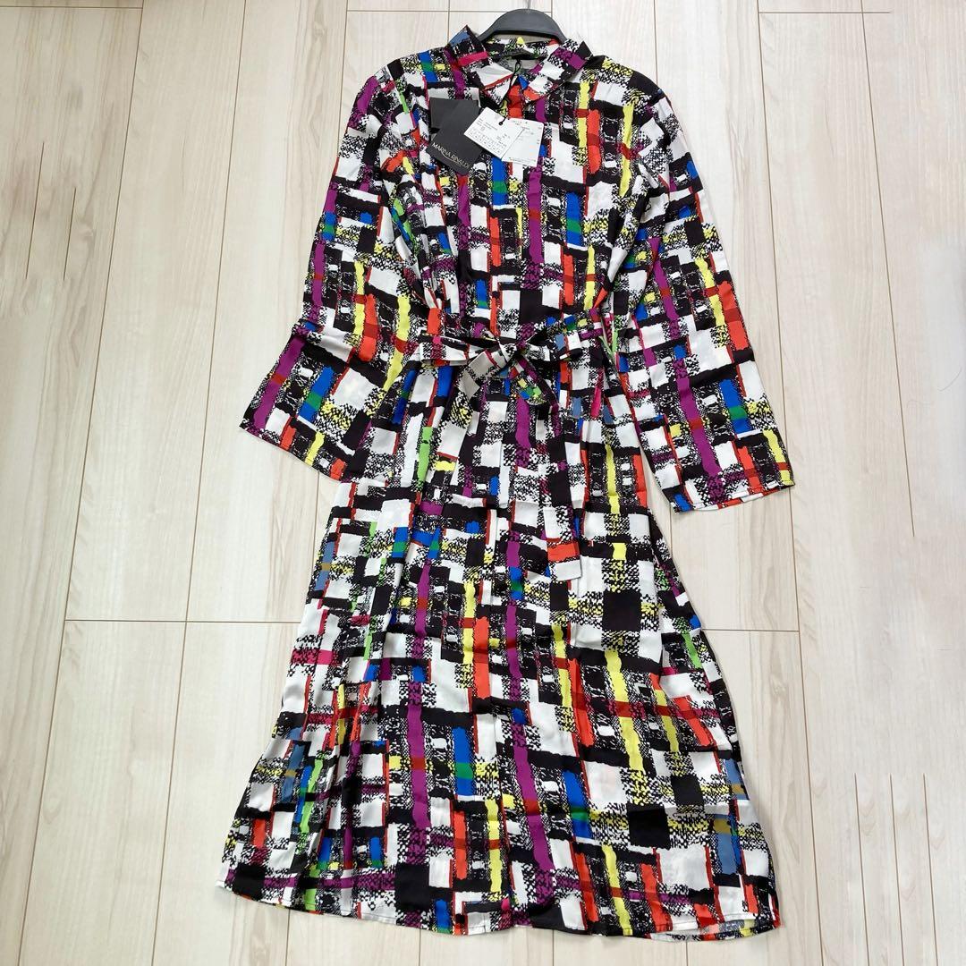 新品　MARINA RINALDI 幾何学模様シャツワンピース 19号　5L