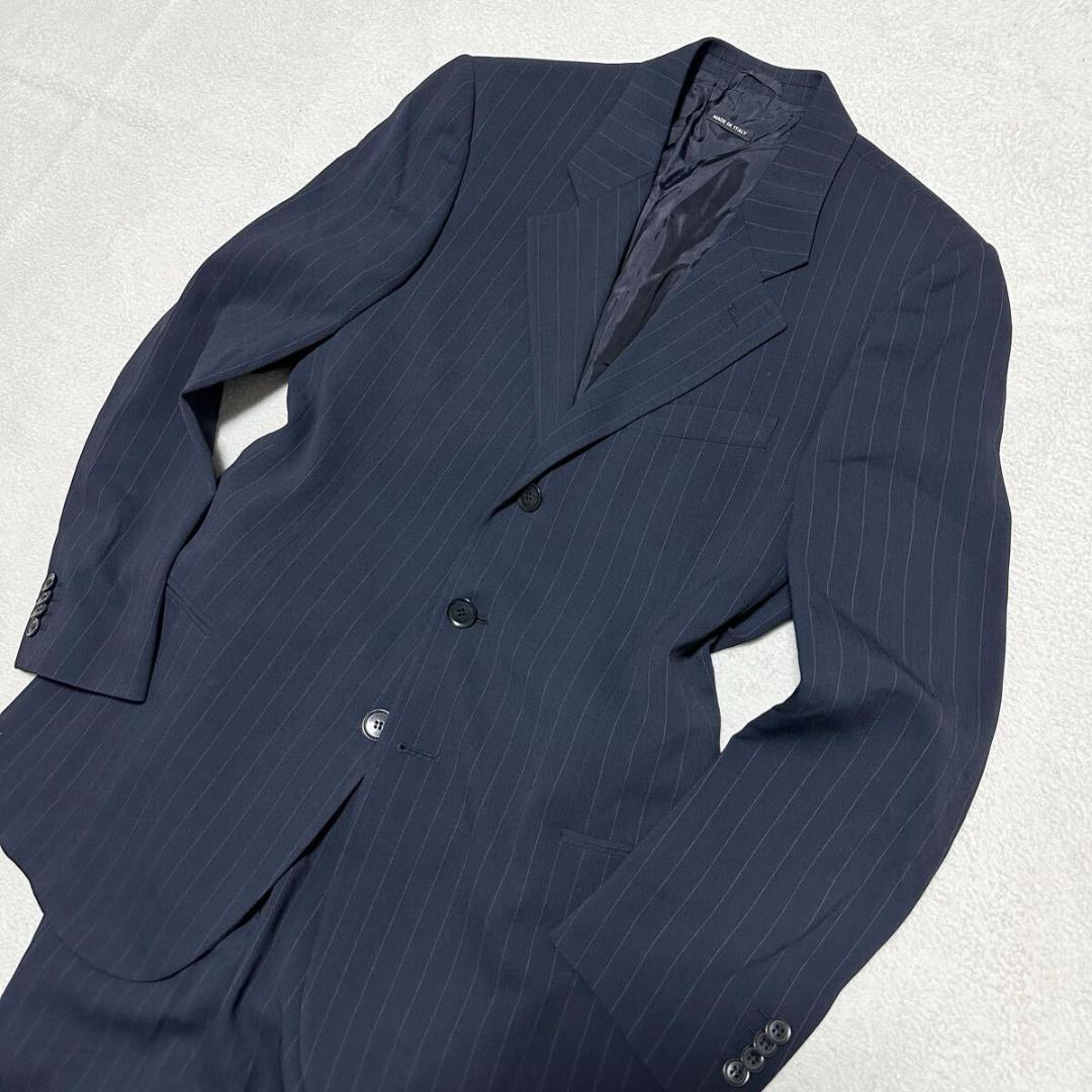 美品 ジョルジオアルマーニ 現行黒タグ 高級 スーツ 濃紺 M相当 015