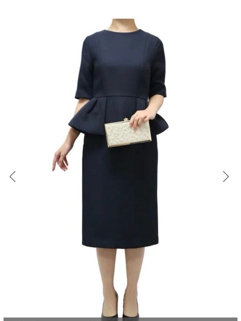 セルフォードワンピース　濃紺ひざ下丈38 スタイルアップ