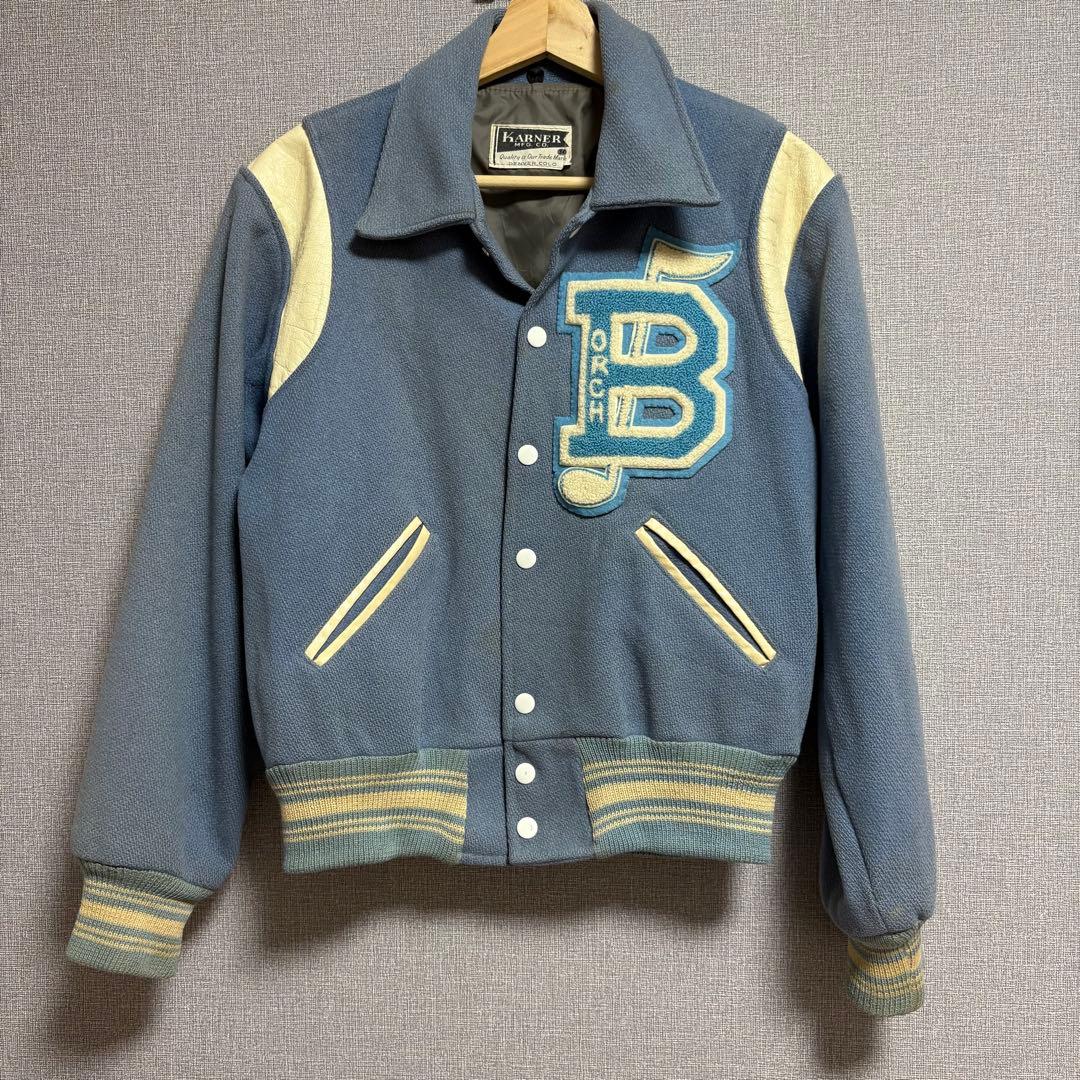 70s~ ビンテージ　ウールリブ　スカイブルー　スタジャン　レアカラー