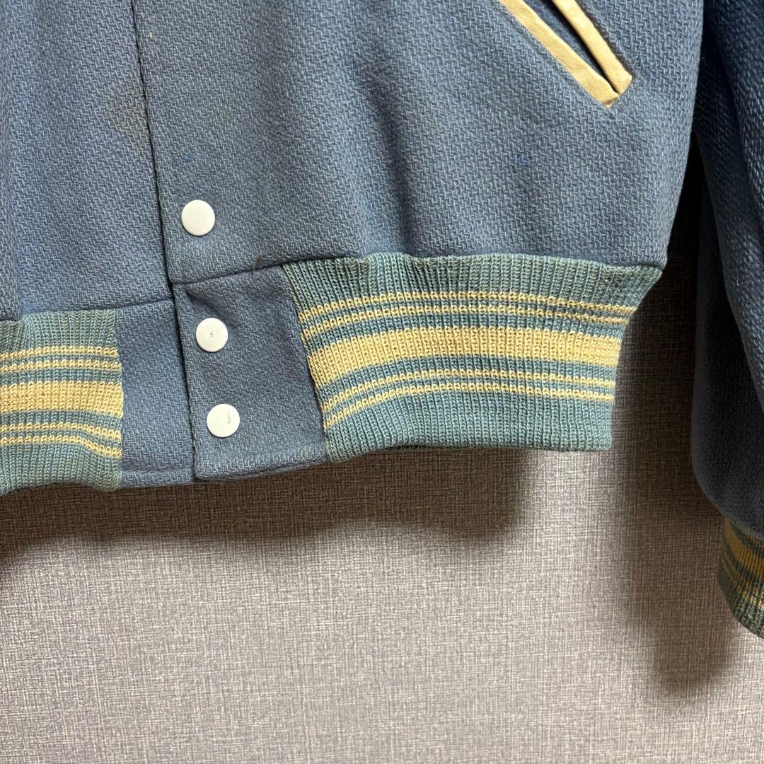 70s~ ビンテージ　ウールリブ　スカイブルー　スタジャン　レアカラー