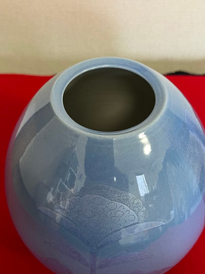 人間国宝 中田一於 淡青釉裏銀彩 花瓶 管理N50 九谷焼 日本工芸会正会員