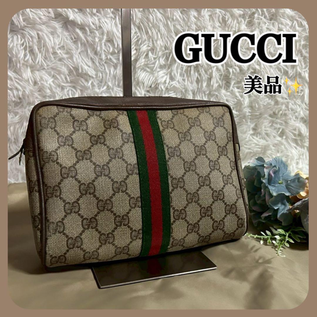 【美品】グッチ セカンドバッグ クラッチ シェリーライン PVC レザー ポーチ