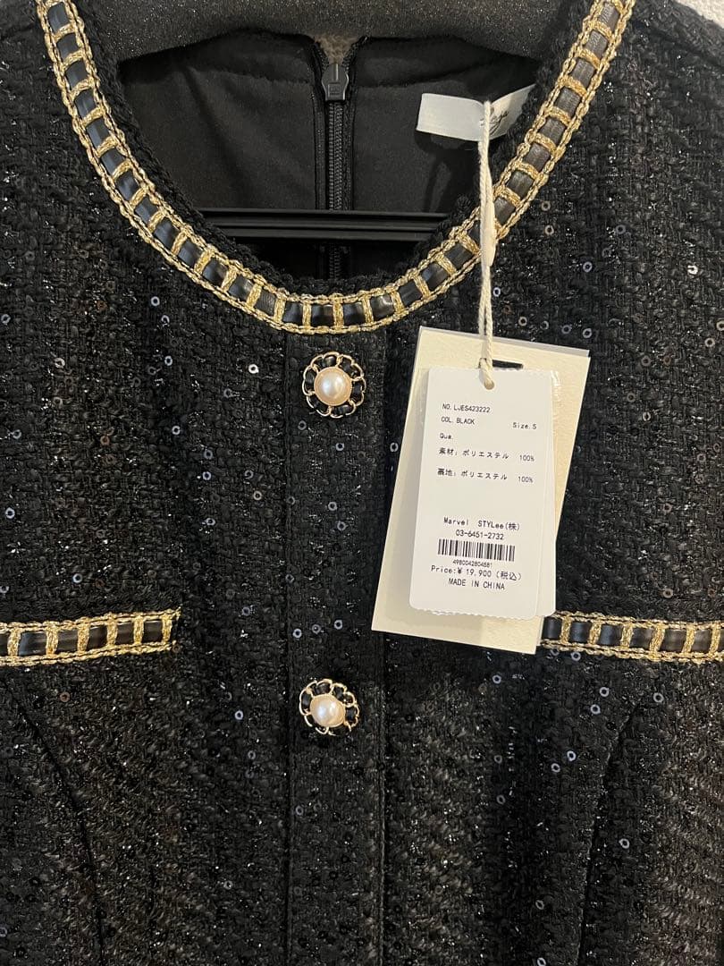 leja ラメツイードレザーパイピングパールマーメイドワンピースドレス