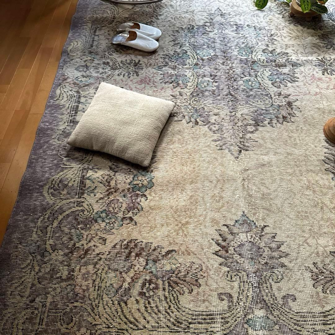 超大判169×274レアくすみラベンダー×クリーム　トルコヴィンテージラグ