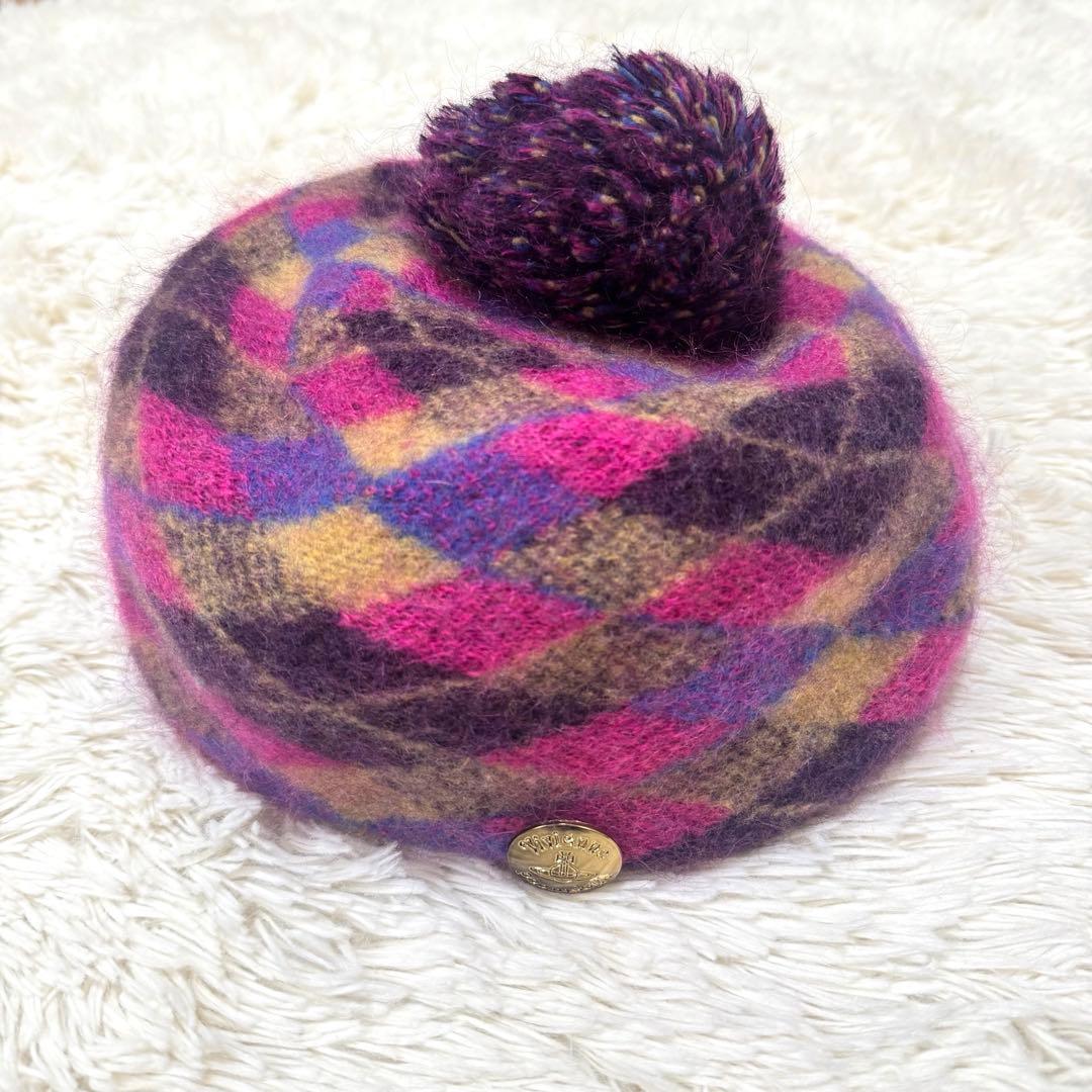 Vivienne Westwood ポンポン付き チェック ベレー帽 オーブ