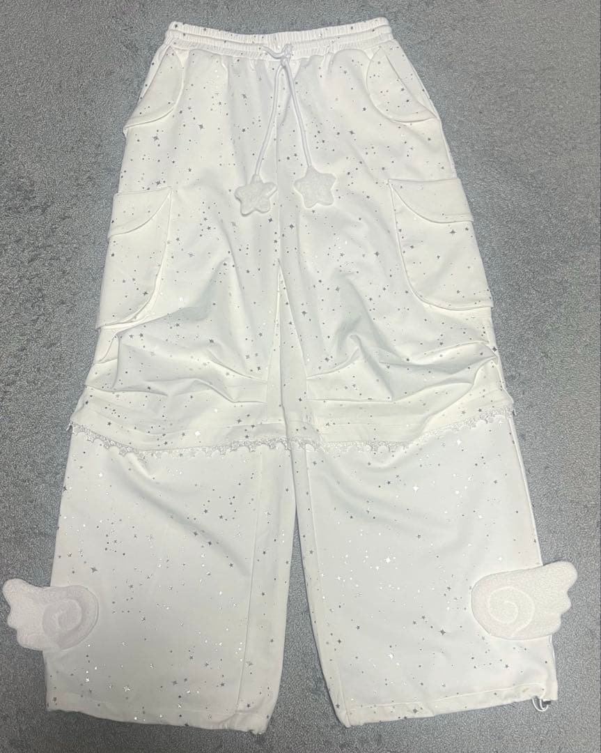 Hashtag ddd ホワイト スウェット パンツ スター　ラインストーン 星