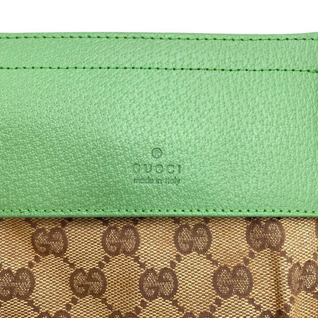 美品 GUCCI ボディバッグ キャンバス グリーン シェリーライン レザー