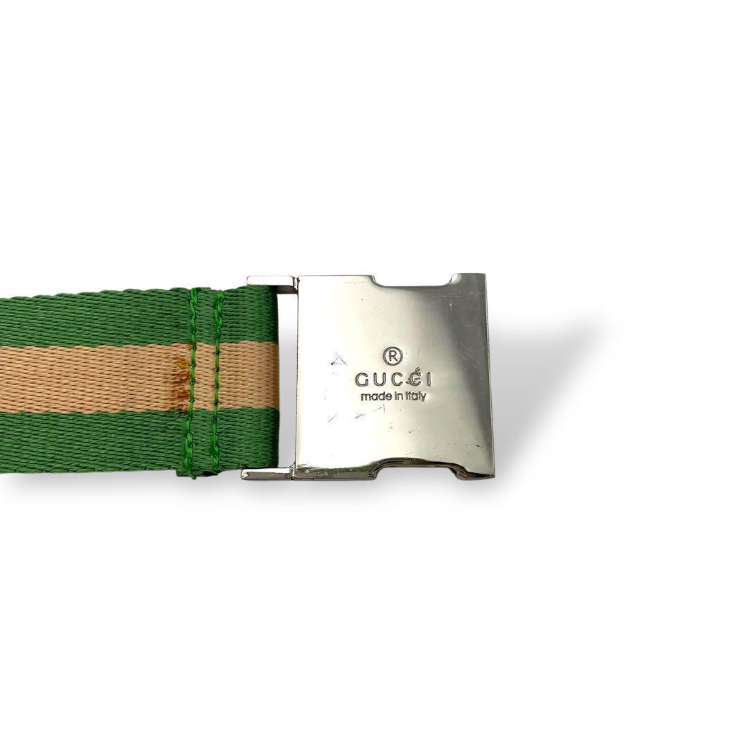 美品 GUCCI ボディバッグ キャンバス グリーン シェリーライン レザー