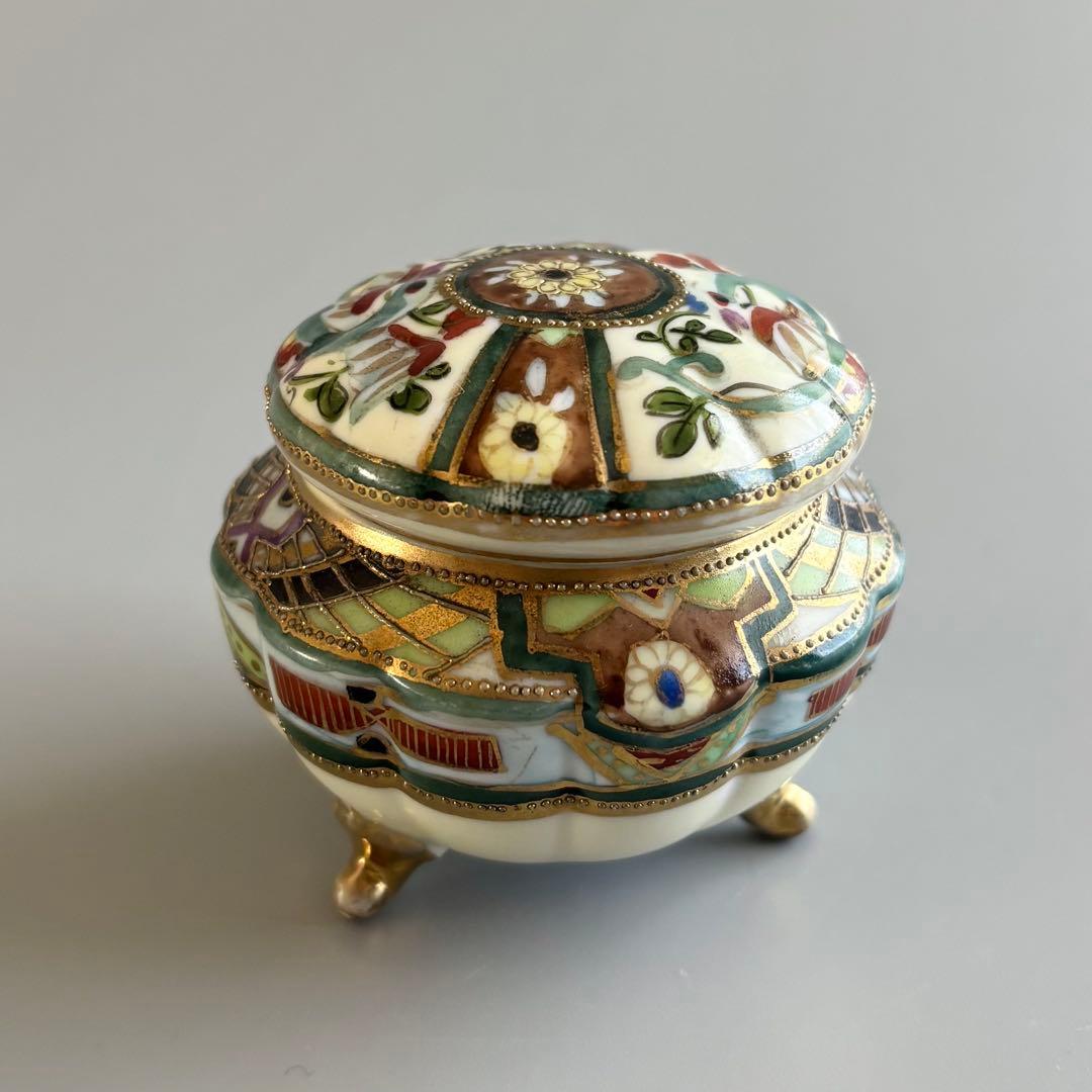 アンティーク　オールドノリタケ　マルキ印　金彩三つ脚蓋物　ボンボニエール⚫︎稀少品