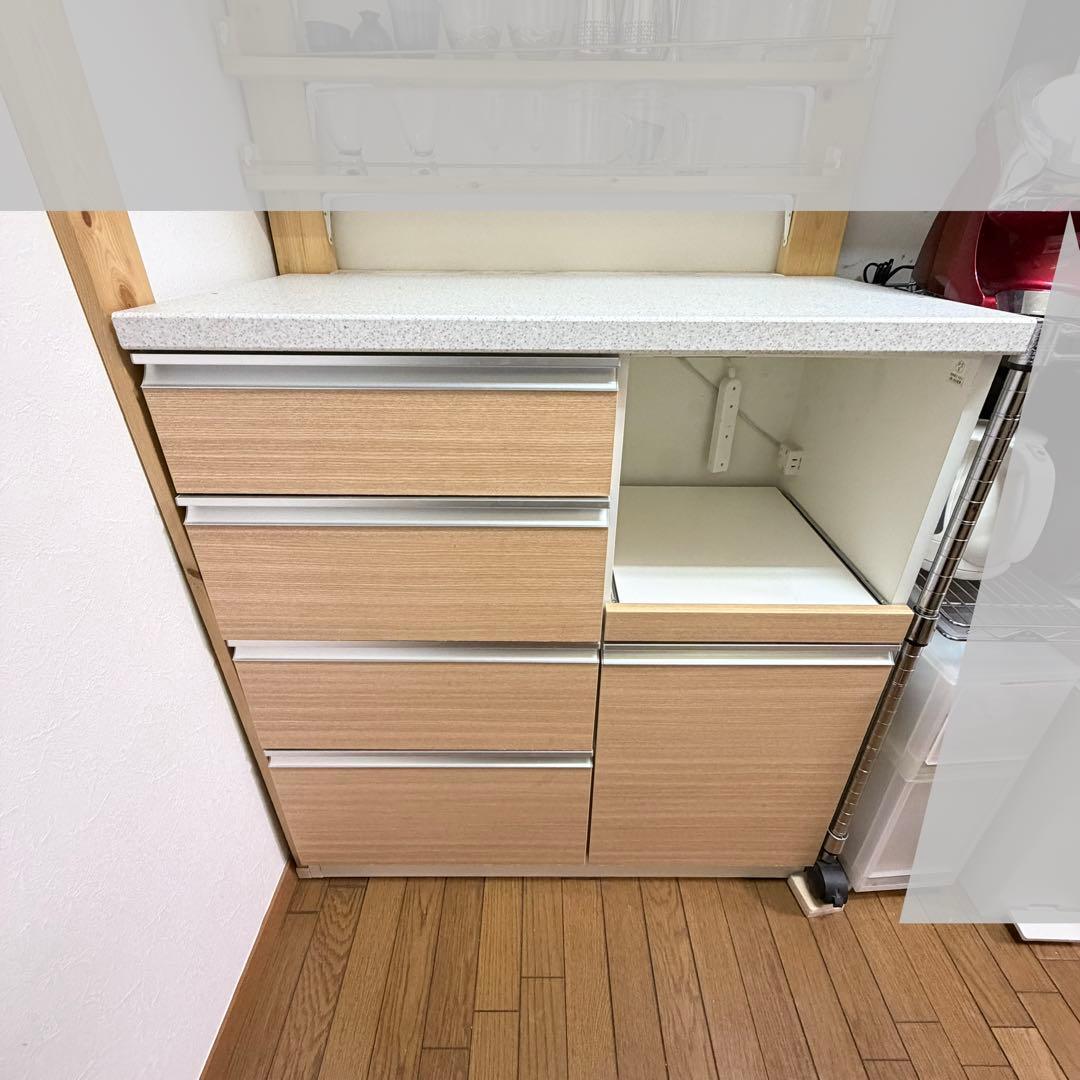 ニトリ カップボード シャロー 食器棚 木目 キッチンカウンター