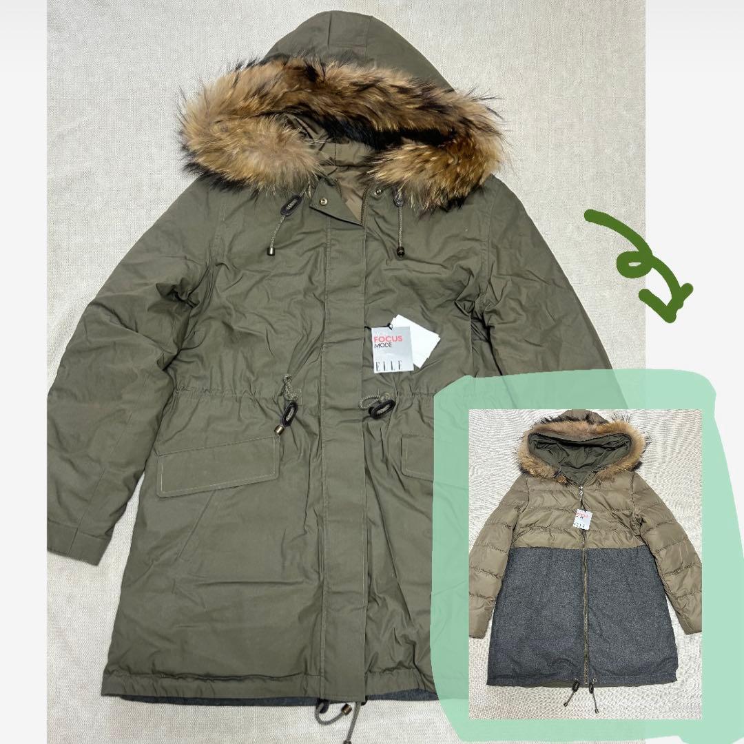 【新品】ELLE カーキ　モッズコート リバーシブル　size40