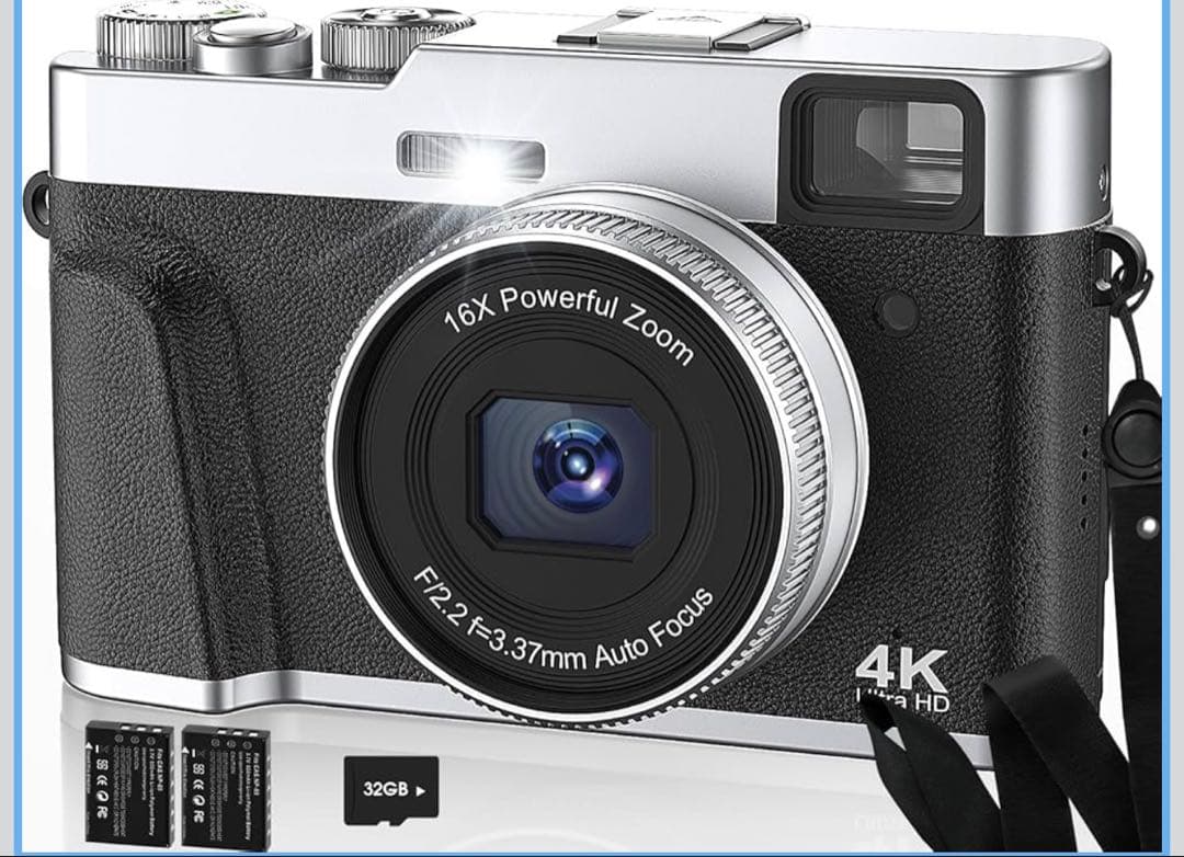 4Kデジタルカメラ 写真撮影用 オートフォーカス 48MP 32GBカード