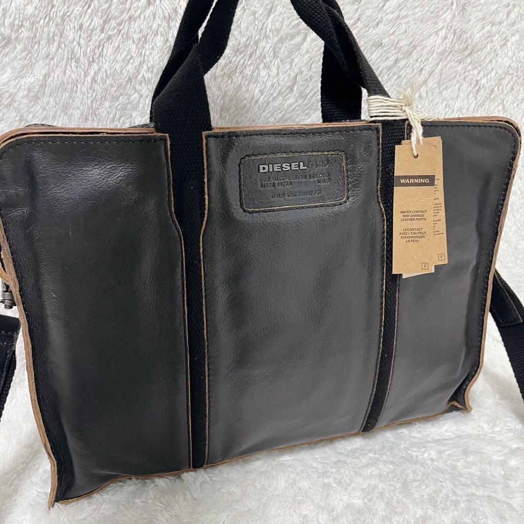 DIESEL レザー トートバッグ ダメージ加工 ブラック 2way パンク