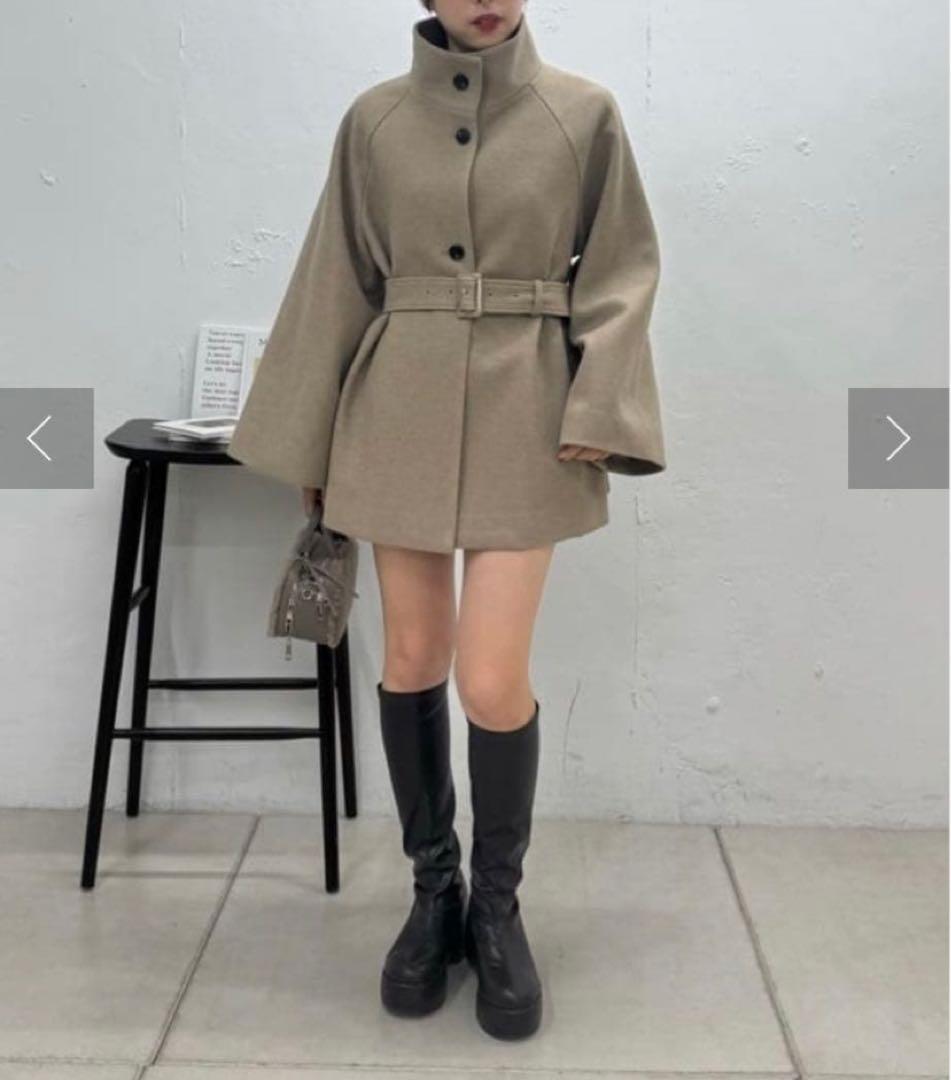 美品　Chico ファー取り外しケープコート グレージュ ファー コート