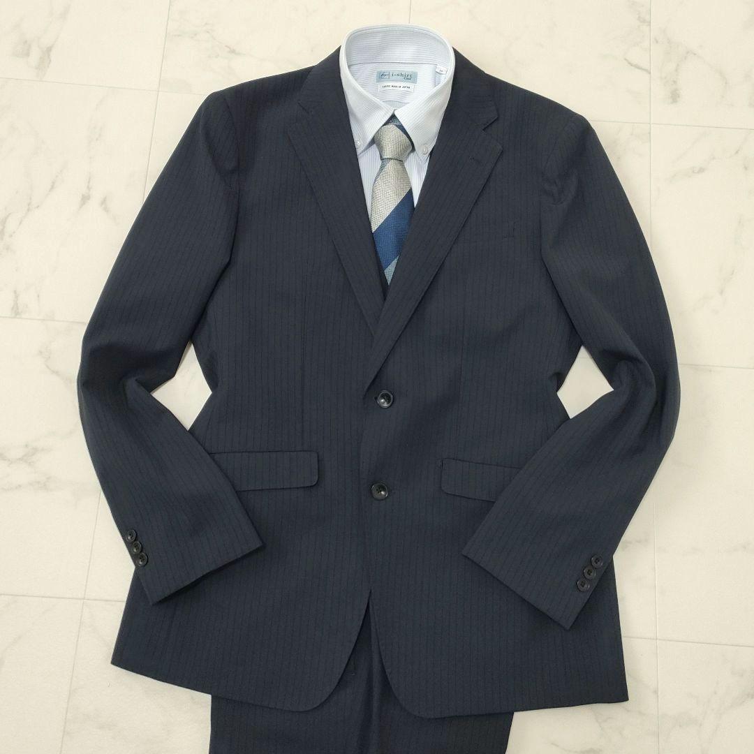 スーツセレクト　4Sシリーズ　3ピース　セットアップ　ストライプ　ネイビー　A6