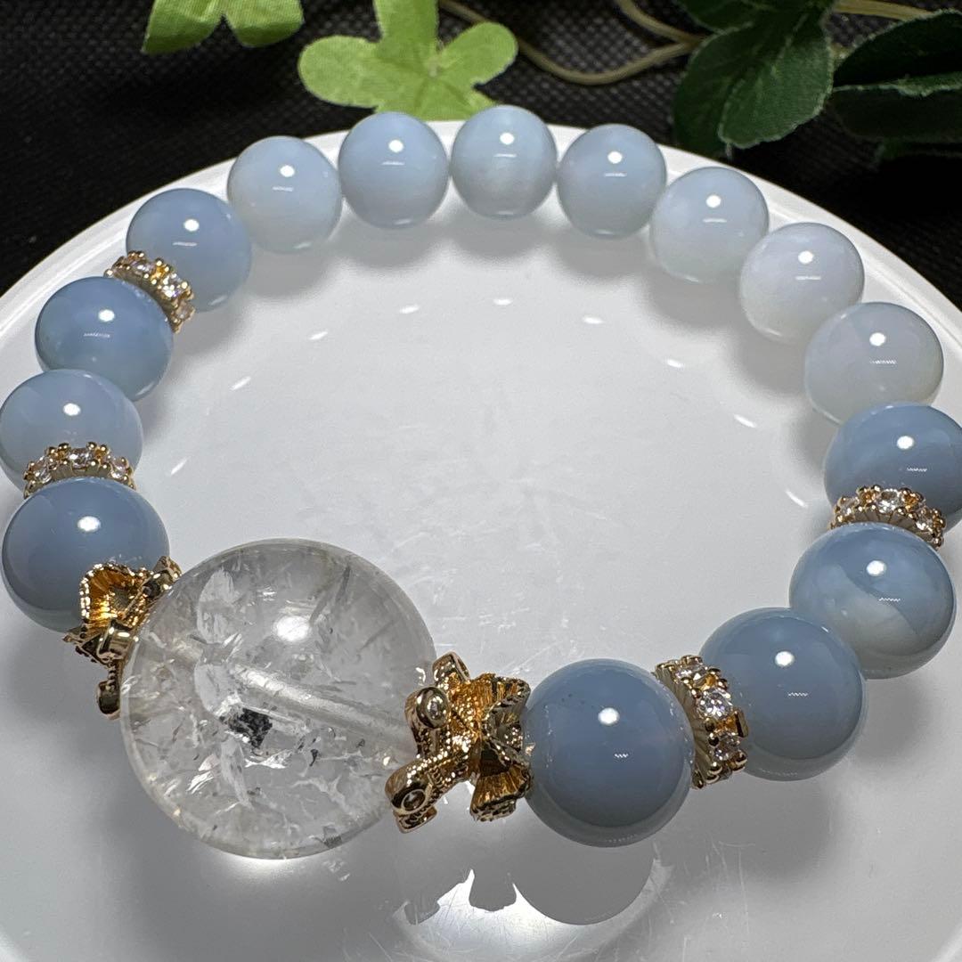 水入水晶　虹　ブルーオパール　ブレスレット