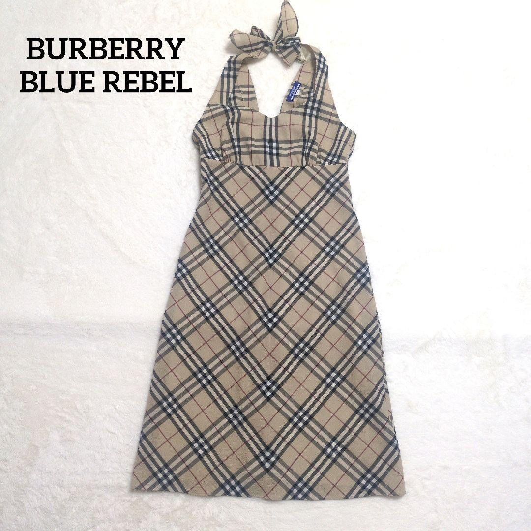 極美品 バーバリーブルーレーベル ノバチェック ワンピース ホルターネック 36