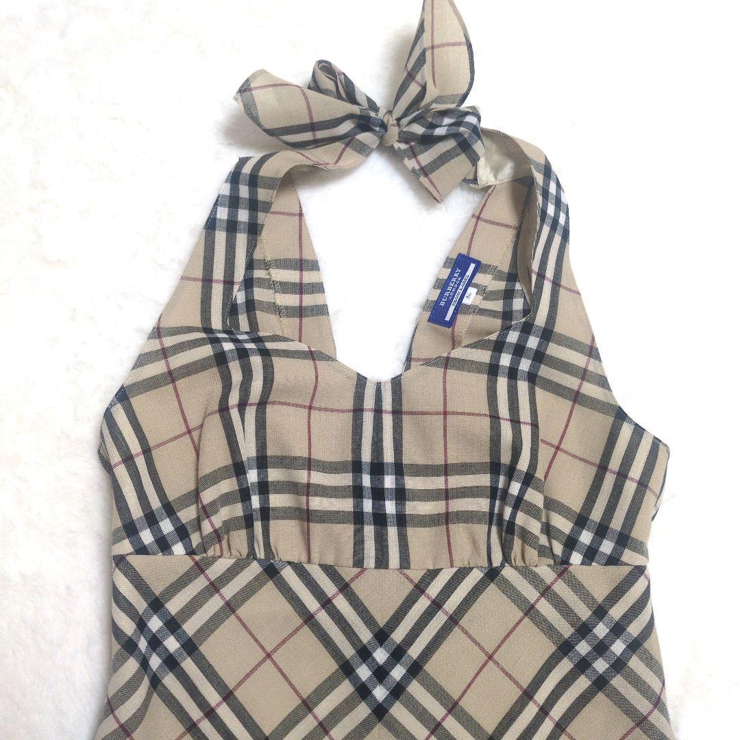 極美品 バーバリーブルーレーベル ノバチェック ワンピース ホルターネック 36