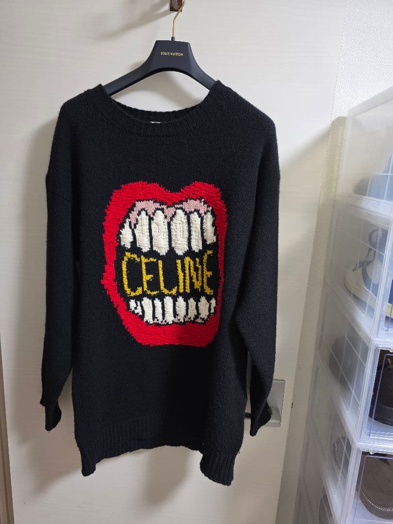 CELINE 口デザイン ブラックニットセーター