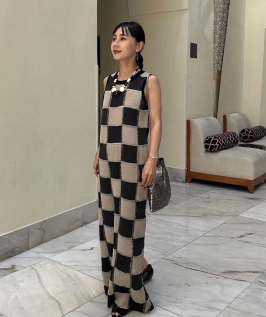 ワンピース Ameri BLOCK CHECK JACQUARD DRESS S