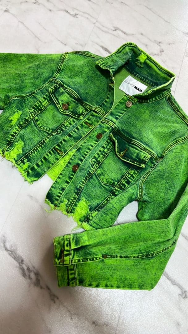 Miifashionnovaグレーフード付クロップドデニムジャケット