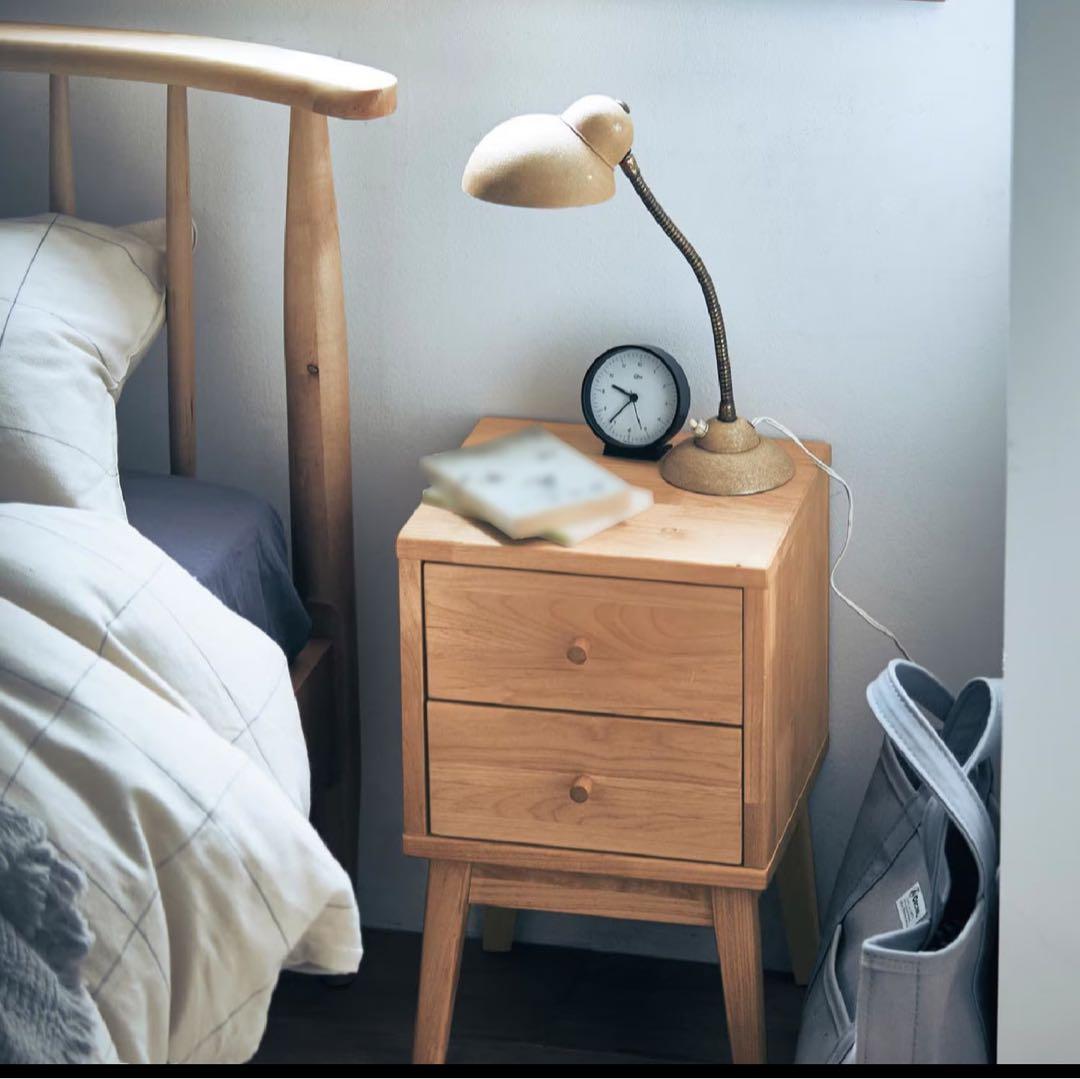 ナチュラル アルダー材 サイドテーブル 2引き出し