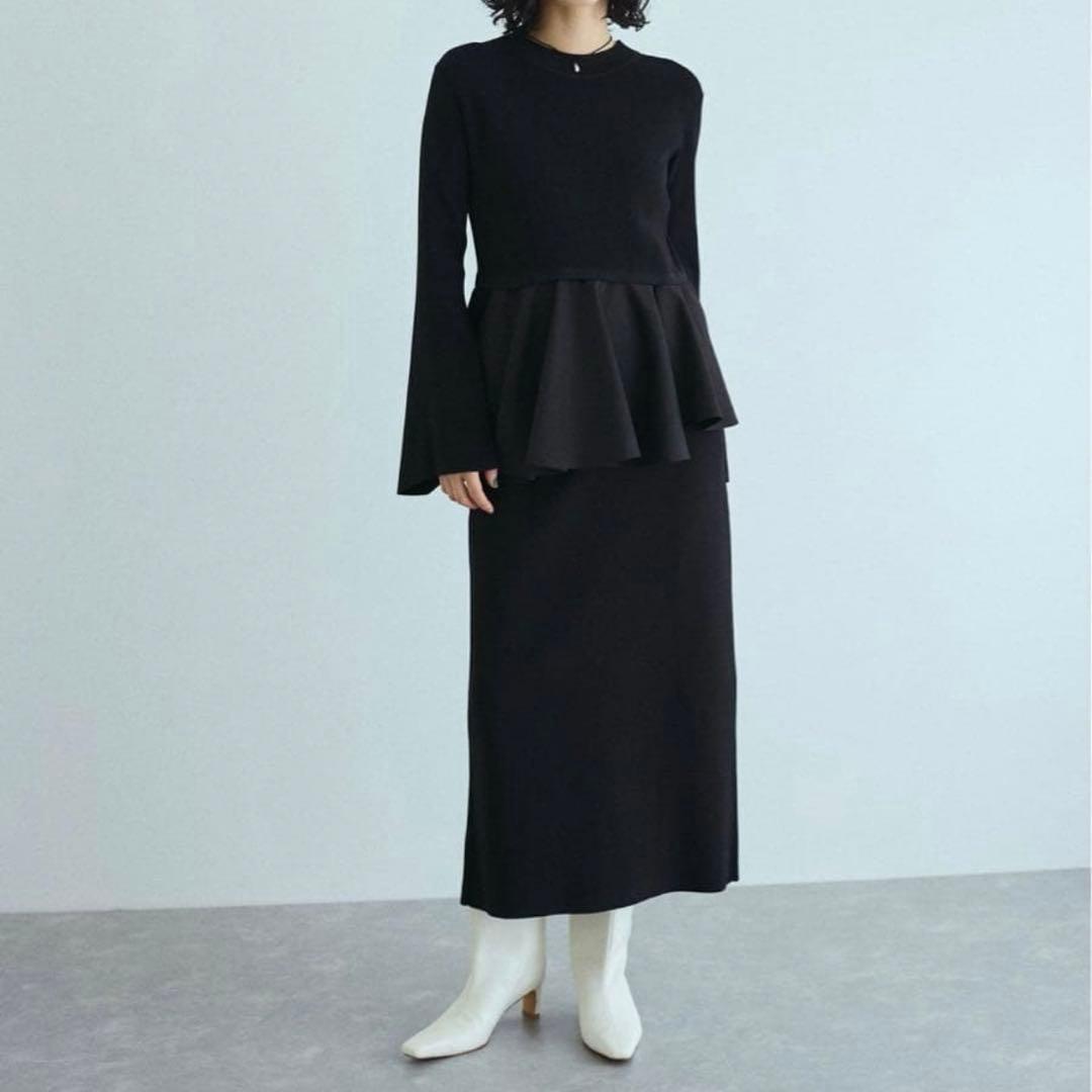 美品　ADAM ET ROPÉ FEMME ペプラムコンビニットワンピース