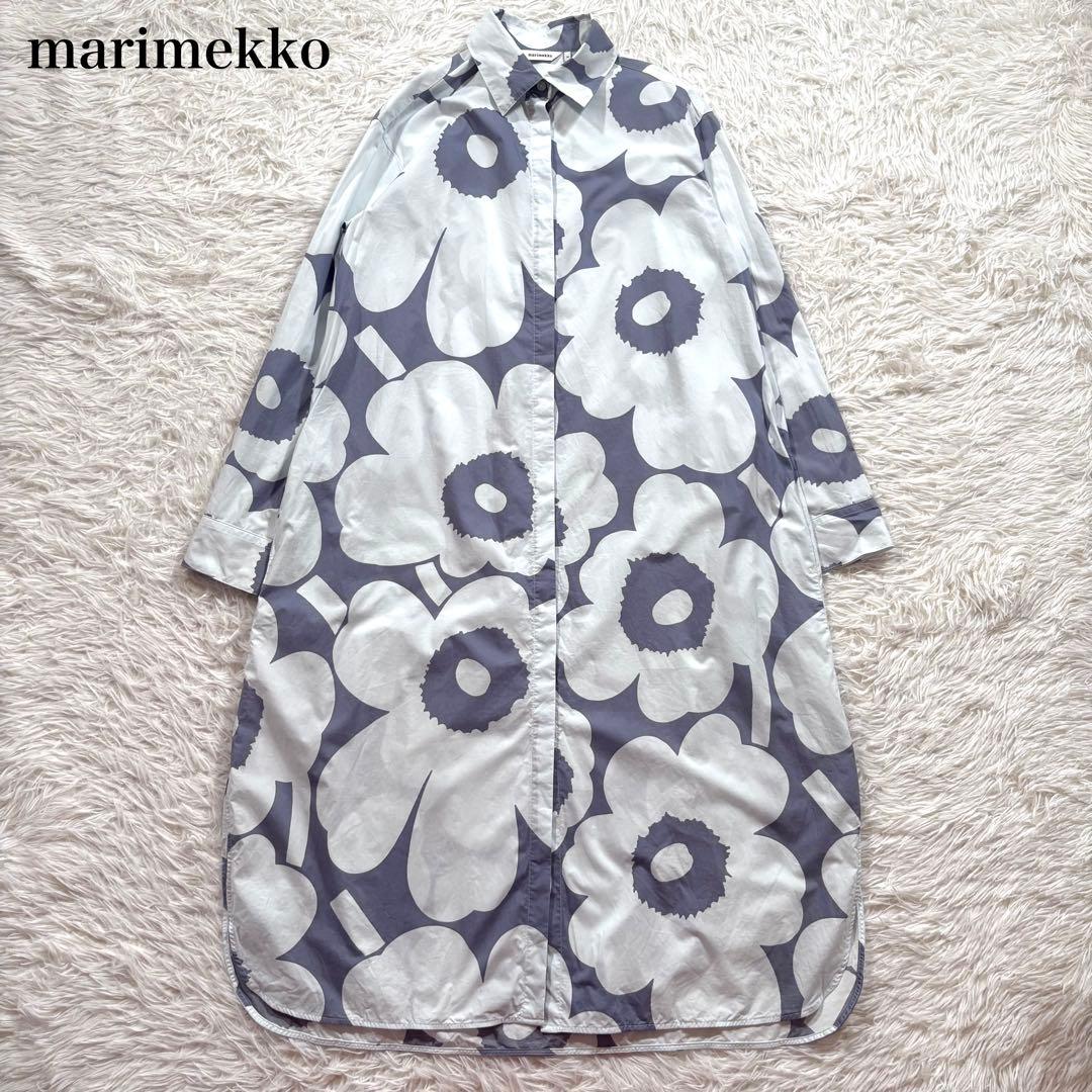 marimekko マリメッコ　シャツワンピース　ウニッコ　ライトブルー