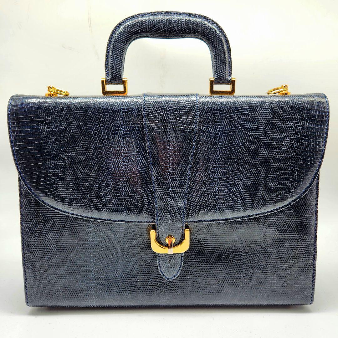 FURDI ITALY リザードレザー ハンドバッグ ネイビー フォーマル