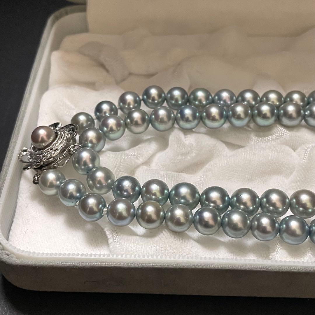 【テリ抜群✨美品】あこや真珠 ロングネックレス ブルーグレーパール 鑑別所 2連