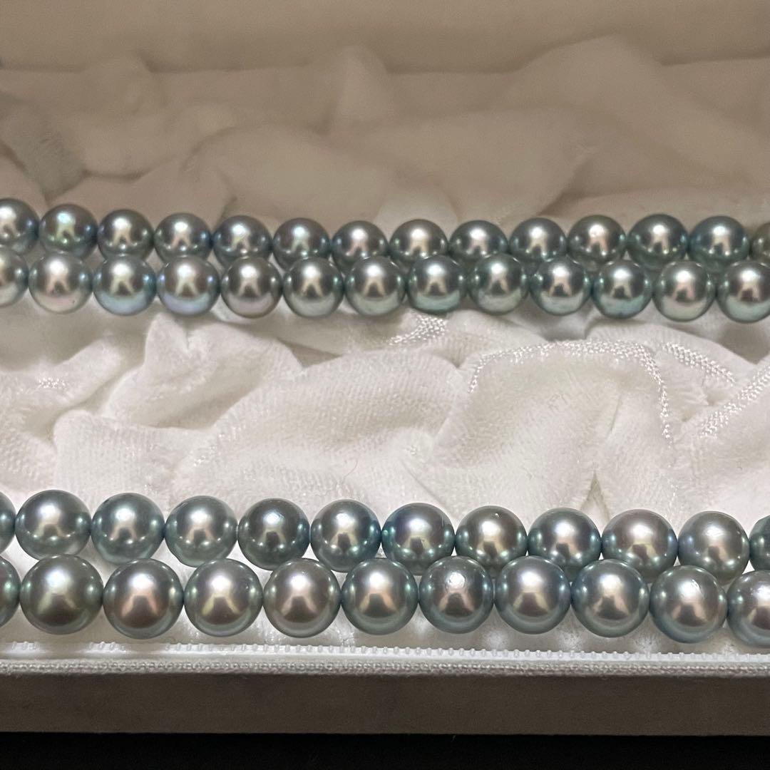 【テリ抜群✨美品】あこや真珠 ロングネックレス ブルーグレーパール 鑑別所 2連