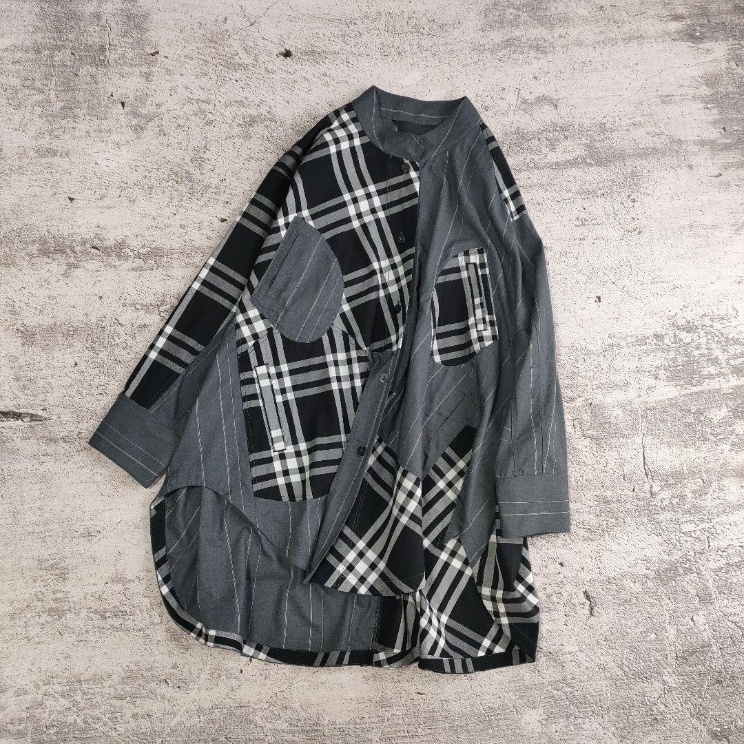 希少　萌 MOYURU ストライプチェックコンビネーションロングシャツ