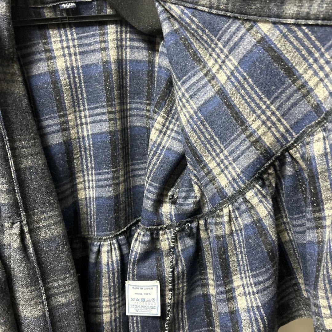 450 長袖カシュクールカーディガン グレー系 チェック柄