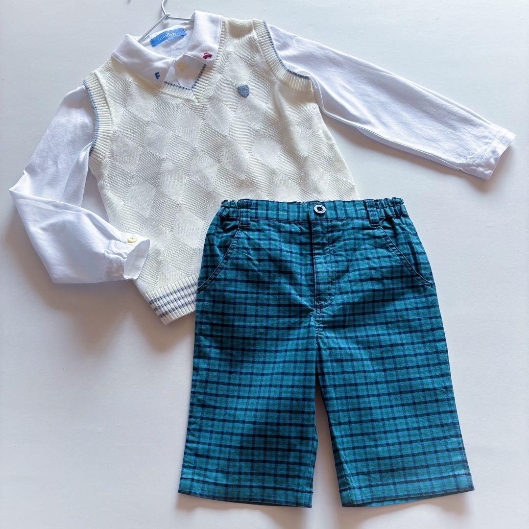 美品 familiar フォ－マルセット シャツ 120 ベスト パンツ 110