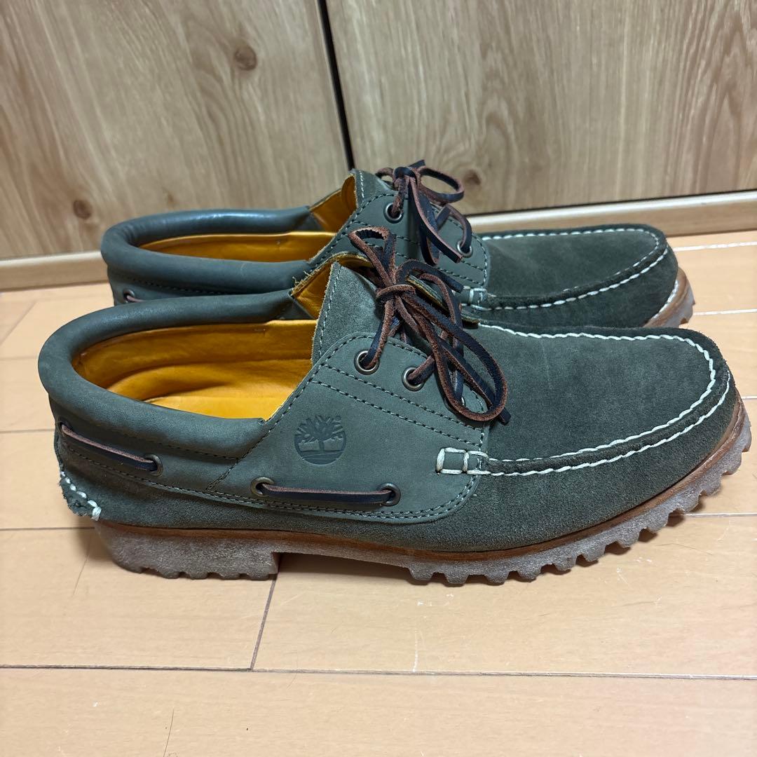 Timberland 3eyeグリーンスウェードデッキシューズ