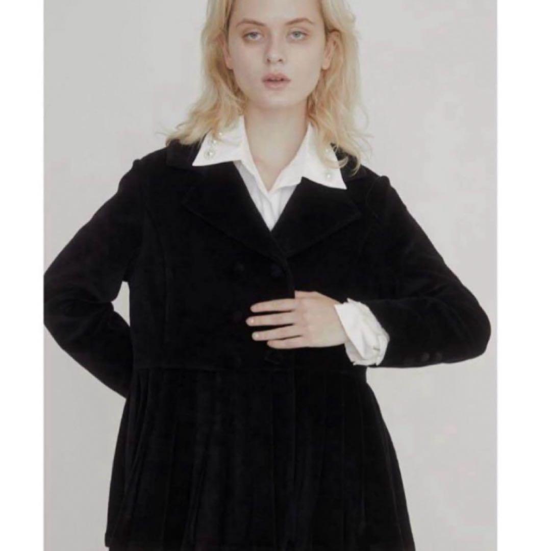 épine pleats frill jacket velour Black