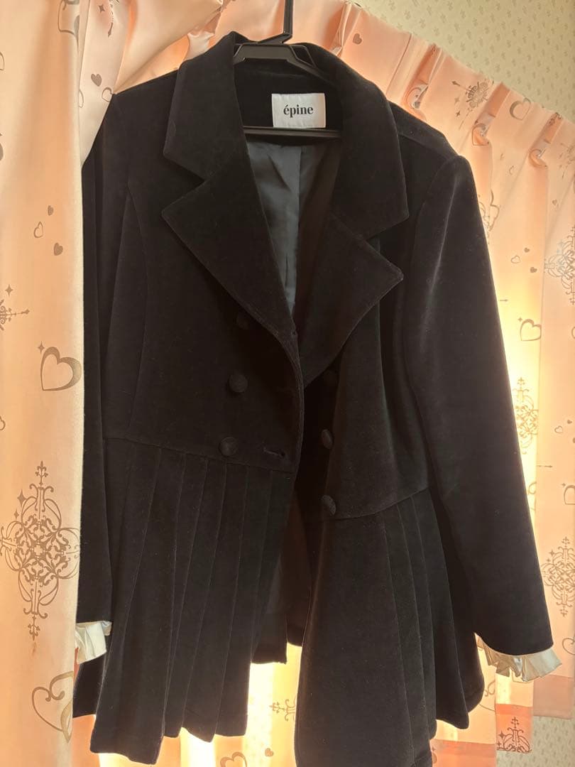 épine pleats frill jacket velour Black