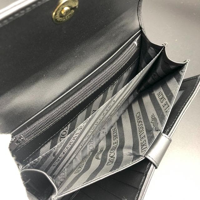 フォロー割適用　本物クロコ　シャム　クロコダイル　長財布　BK　マグネット式